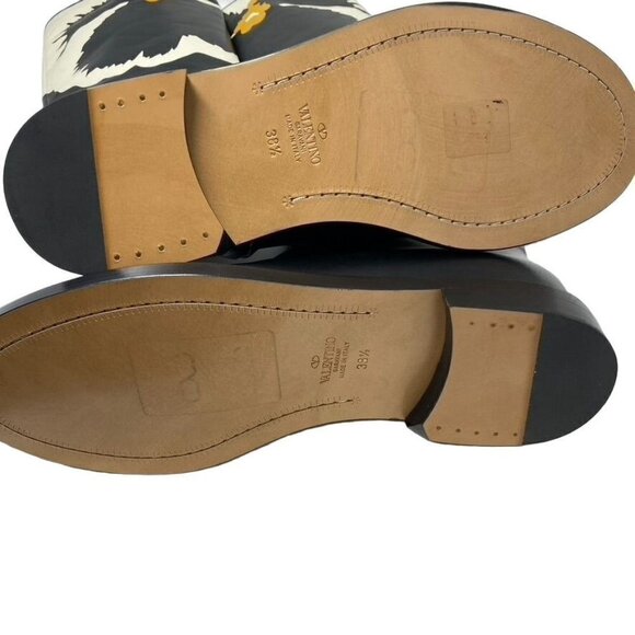 NWOT Valentino Garavani Flower Knee High Boot  Black Leather Sz 38.5/ 8.5 No Box - Picture 8 of 16